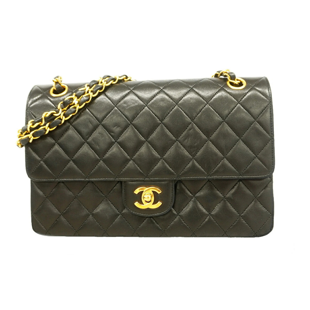 Chanel Matelassé Shoulder Bag, Double Flap, Chain, Lambskin, Black, Women's